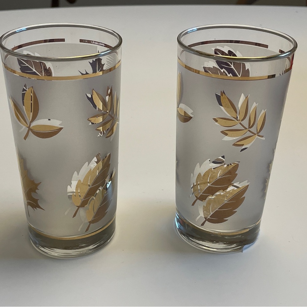 Vintage Libbey Golden Foliage Glassware Set MCM Gold Leaf Ice Bucket 7pc - Picture 9 of 11